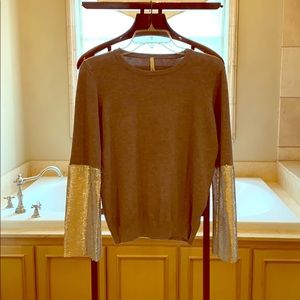 Cool grey sweater/sweatshirt with sequin sleeves S
